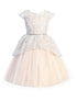 Little Girls Blush Sequin Belt Lace Peplum Crystal Tulle Flower Girl Dress 2-6 - SophiasStyle.com